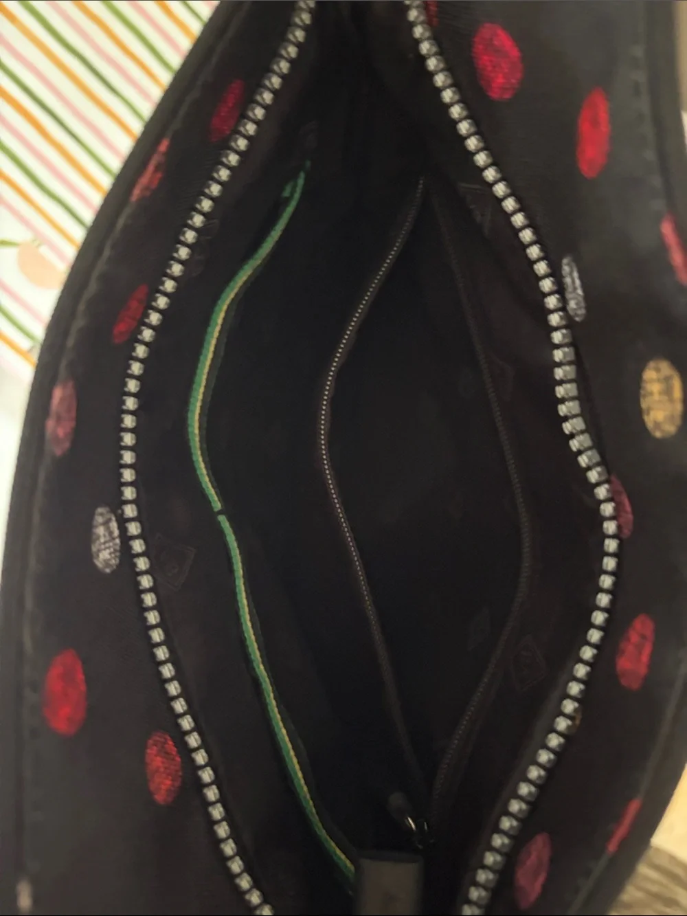Vera Bradley Black Crossbody with Red, Gold, and Gray Polka Dots - Picture 9 of 12